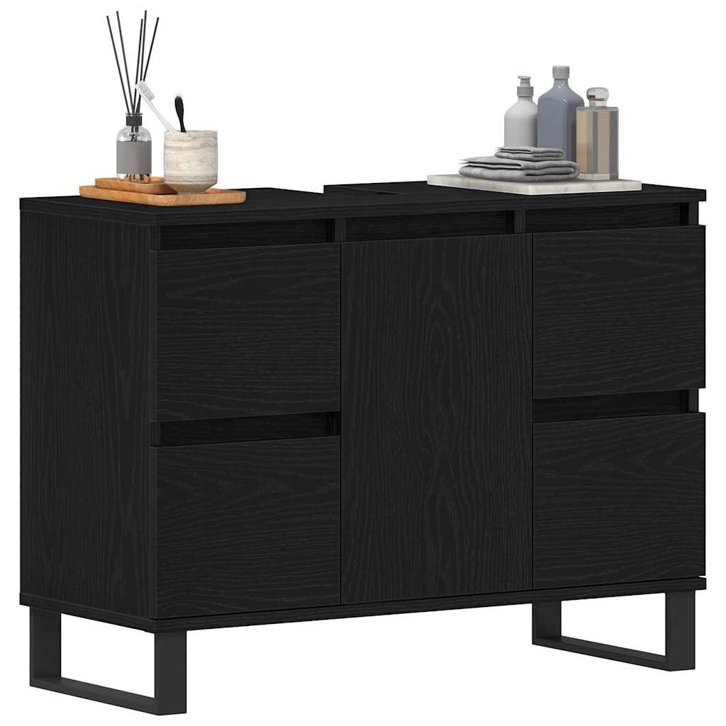 Baderomsskap med skuff Svart Eik 80 x 33 x 60 cm Konstruert tre