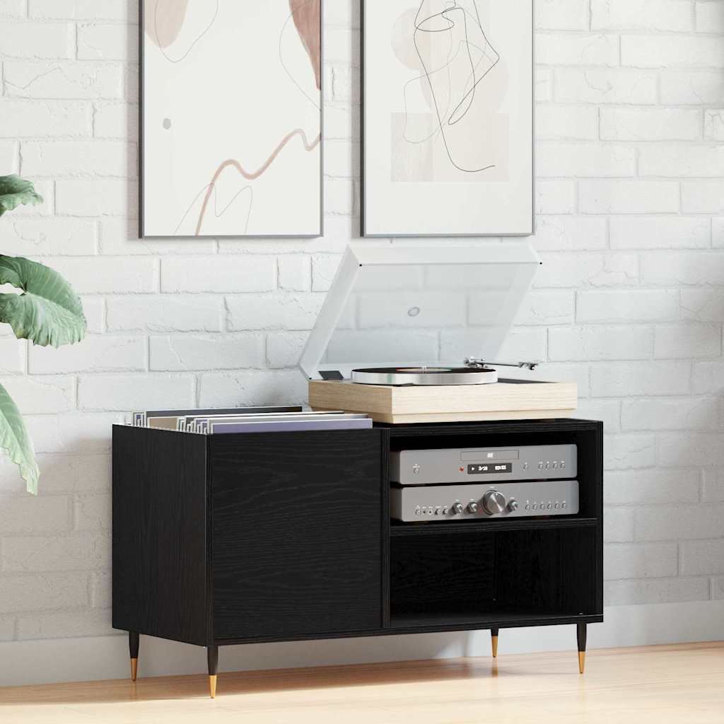 Plateskap med hylle Svart Eik 85 x 38 x 48 cm Konstruert tre