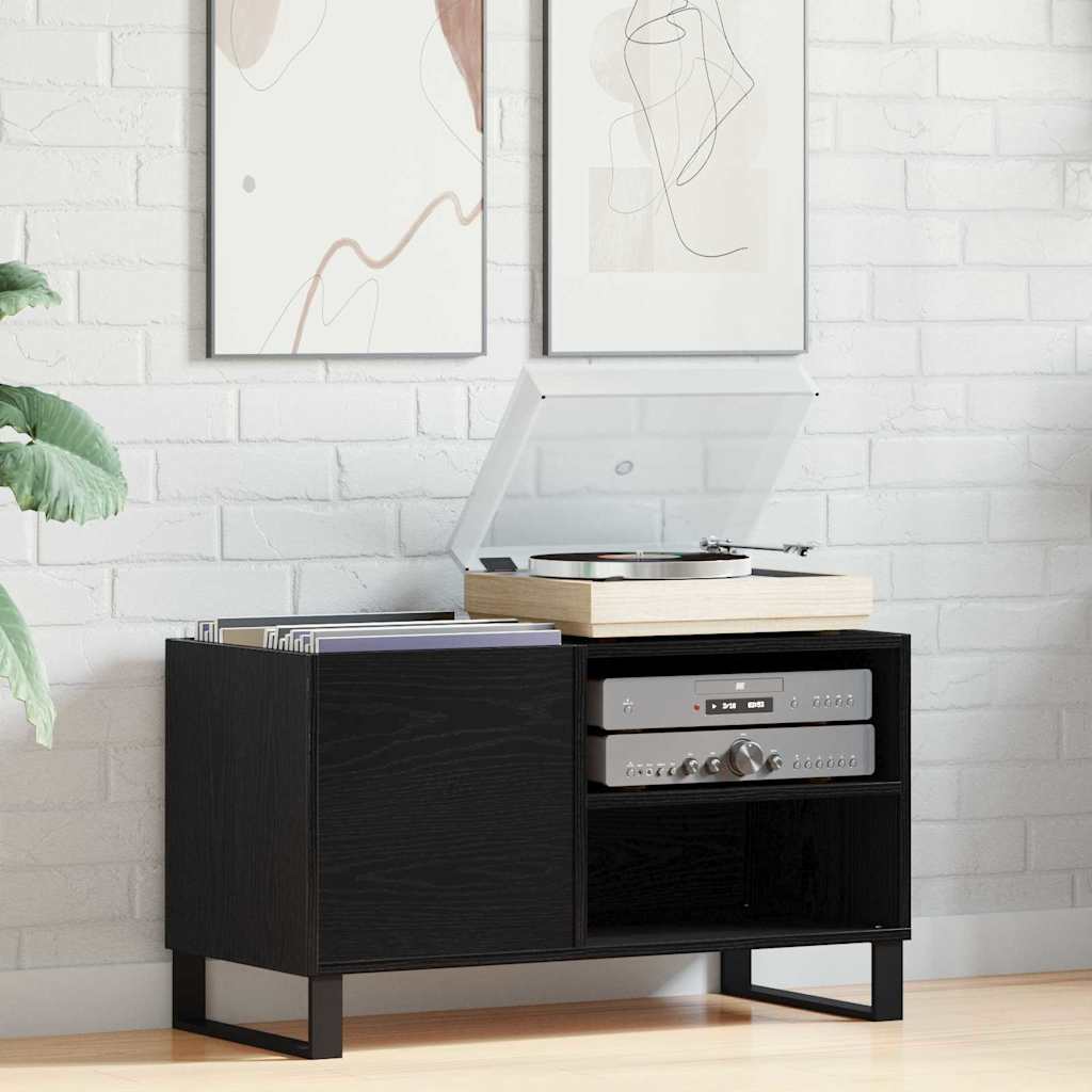 Plateskap med hylle Svart Eik 85 x 38 x 48 cm Konstruert tre