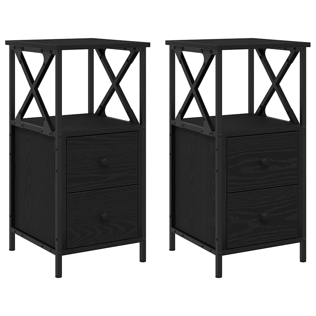 Nattbordskap 2 pcs Svart Eik 34 x 35,5 x 70 cm Konstruert tre