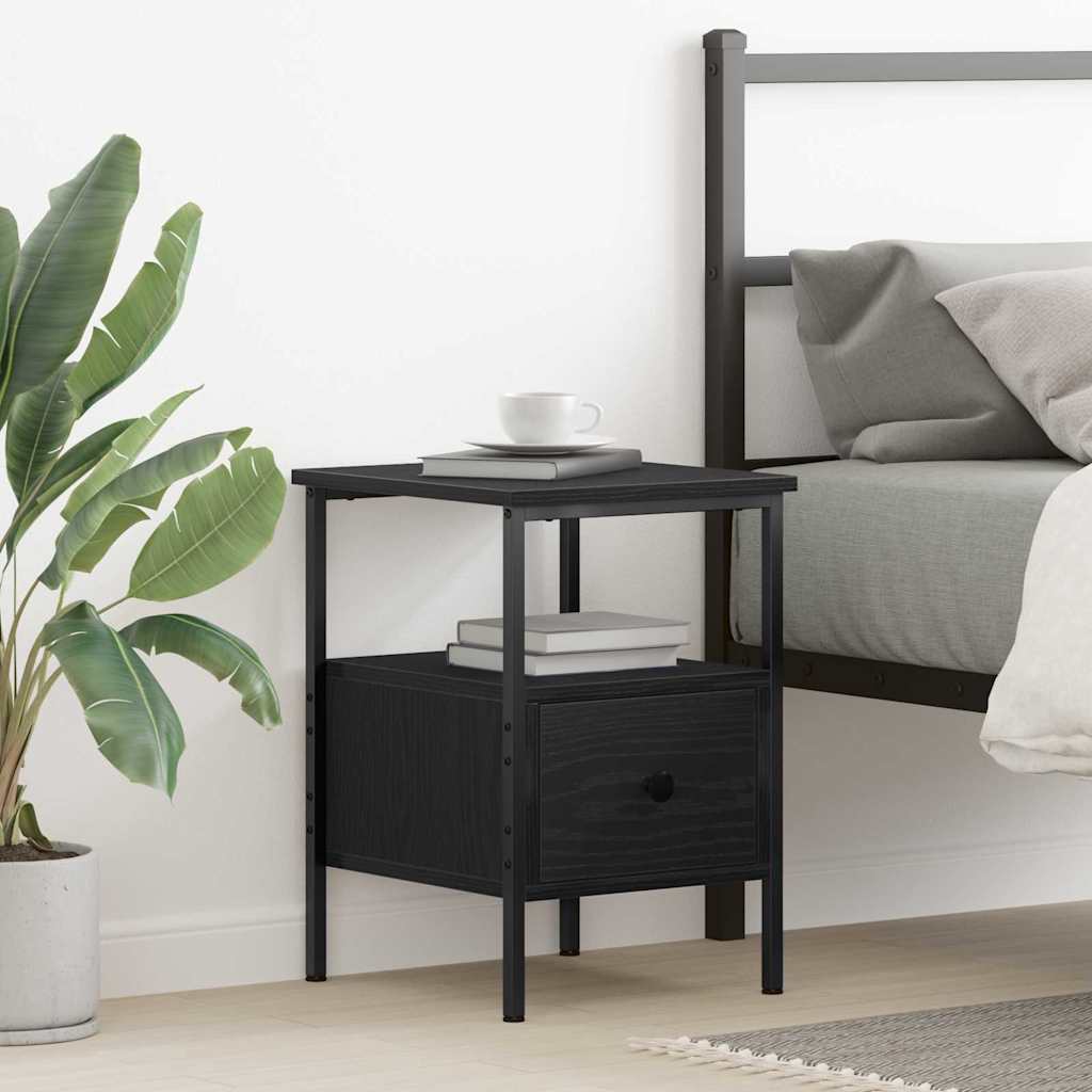 Nattbordskap med skuff Svart Eik 34 x 36 x 50 cm Konstruert tre