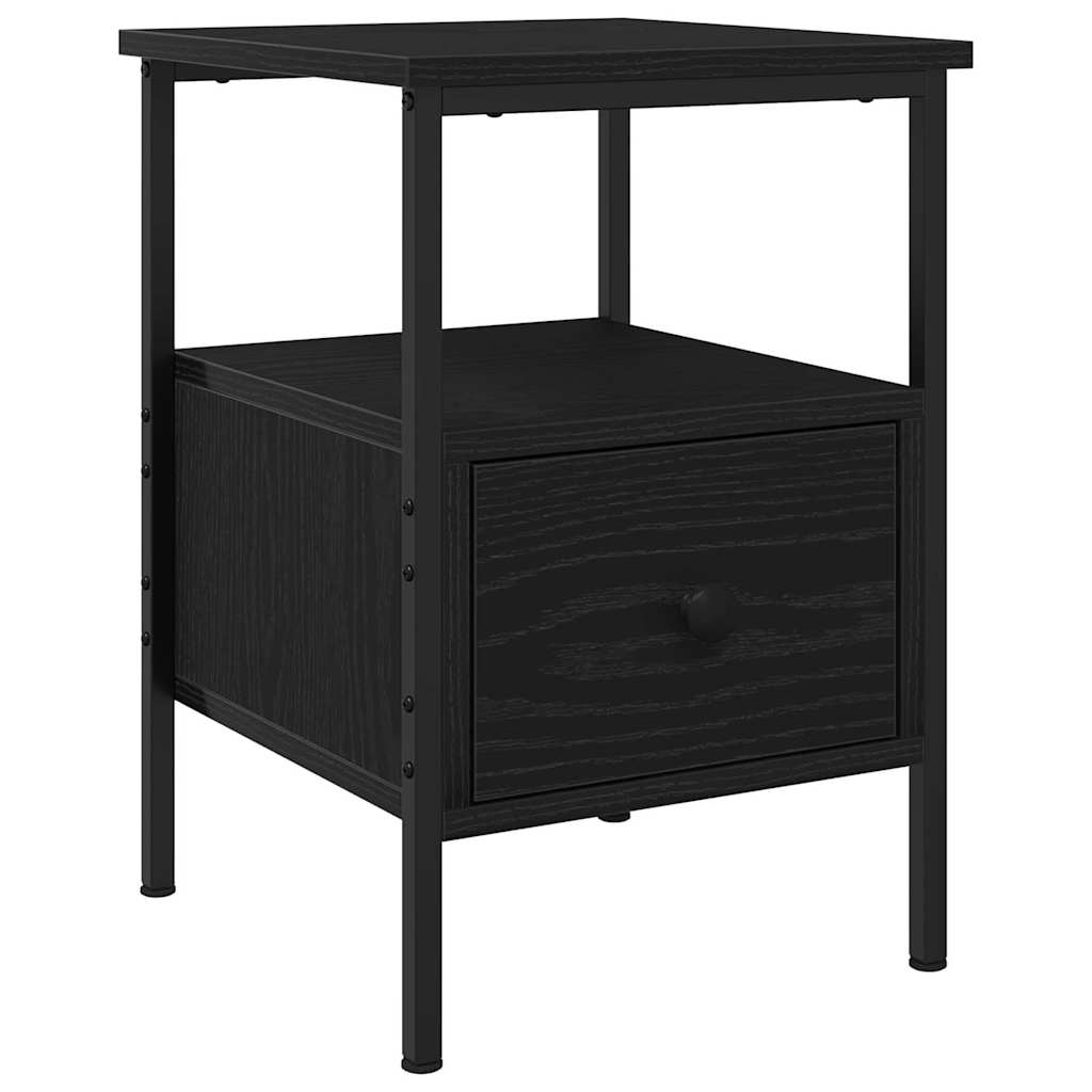 Nattbordskap med skuff Svart Eik 34 x 36 x 50 cm Konstruert tre