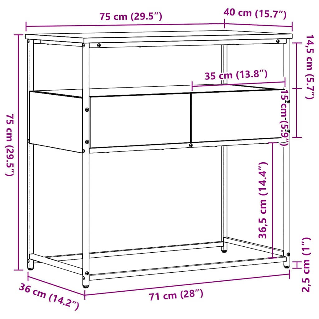 Konsollbord med skuff Gamle tre 75 x 40 x 75 cm Konstruert tre