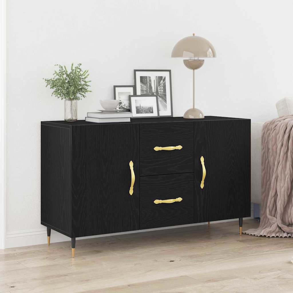 Serviesskap med skuff Svart Eik 100 x 36 x 60 cm Konstruert tre