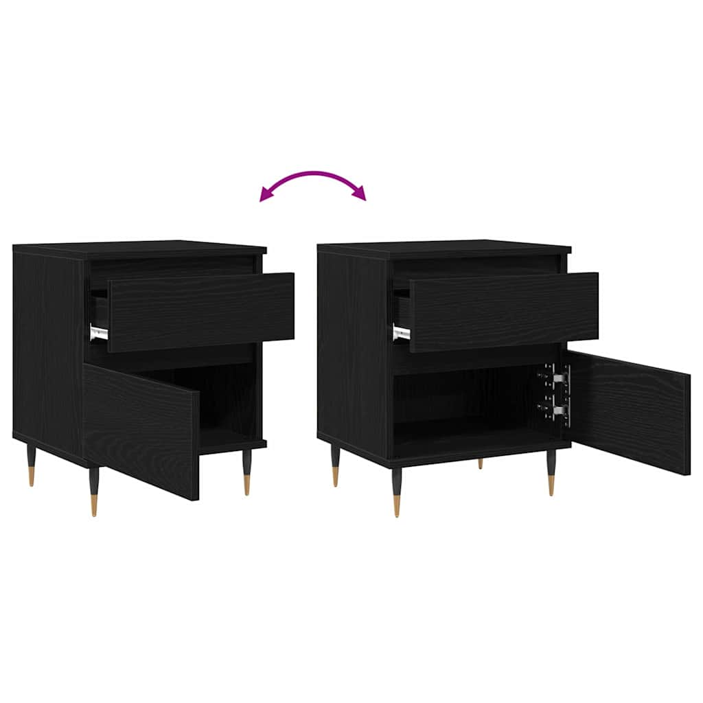 Nattbordskap med skuff Svart Eik 40 x 35 x 50 cm Konstruert tre