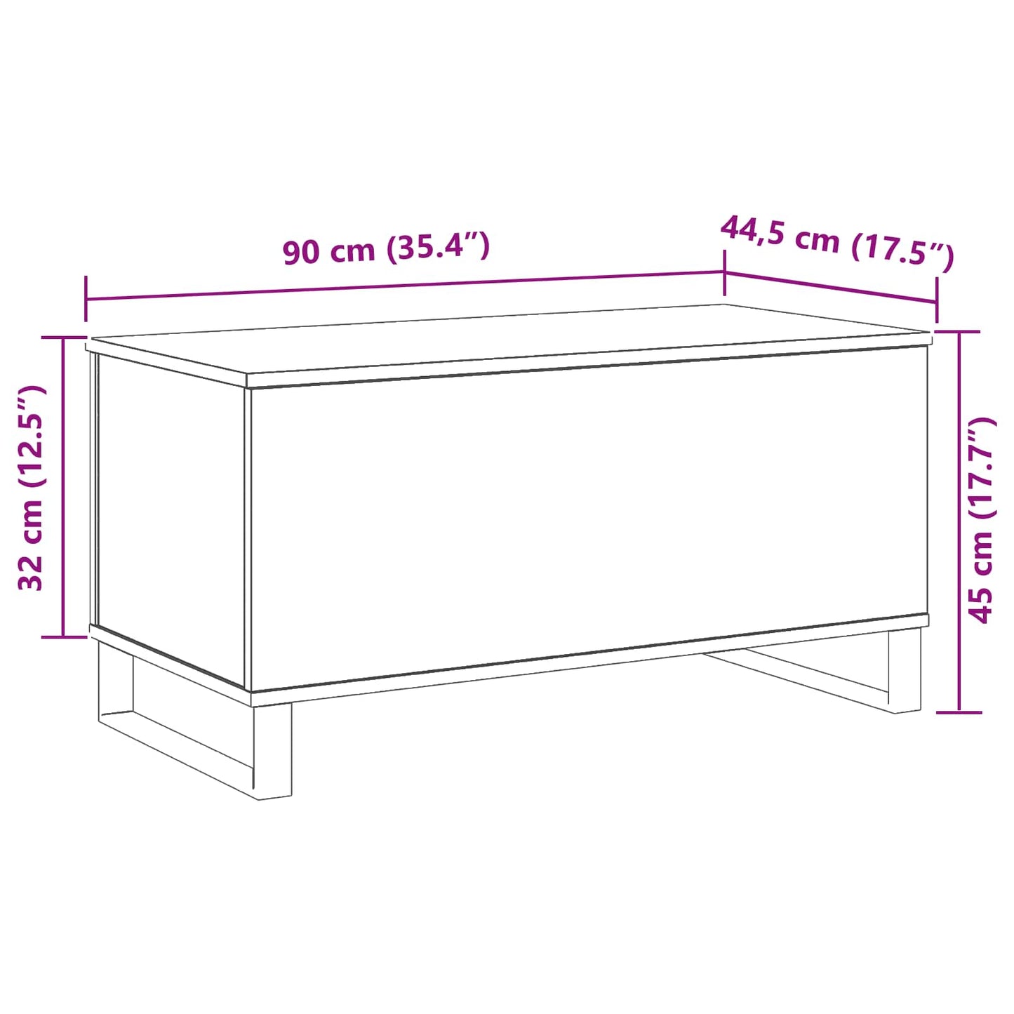 Kaffebord Svart Eik 90 x 44,5 x 45 cm Konstruert tre