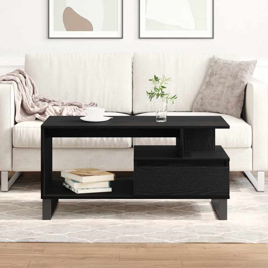 Kaffebord med skuff Svart Eik 90 x 49 x 45 cm Konstruert tre
