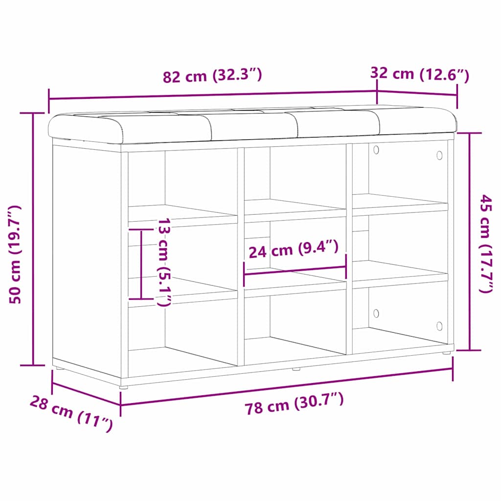 Skobenk med hylle Svart 82 x 32 x 50 cm Konstruert tre