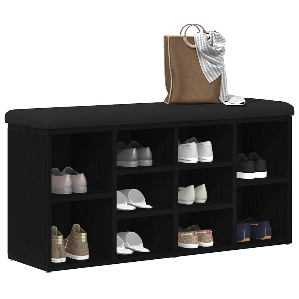 Skobenk med hylle Svart Eik 102 x 32 x 50 cm Konstruert tre