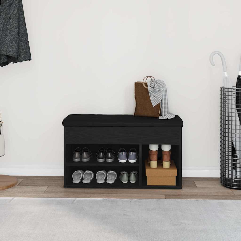 Skobenk med hylle Svart 80 x 30 x 45 cm Konstruert tre