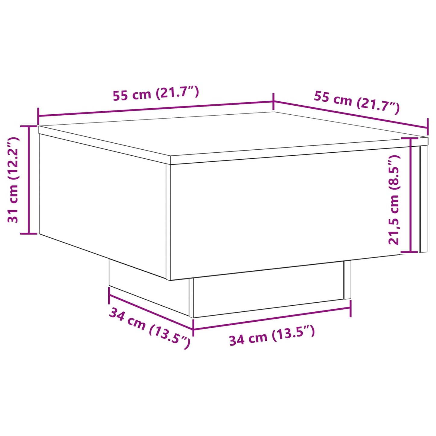 Kaffebord Svart Eik 55 x 55 x 31 cm Konstruert tre