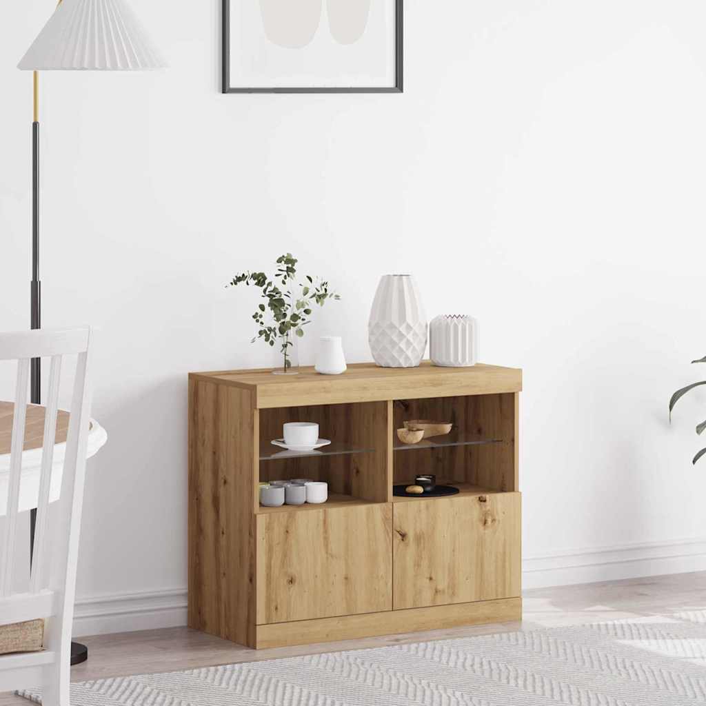 LED sideboard Brun 81 x 37 x 66,5 cm Konstruert tre