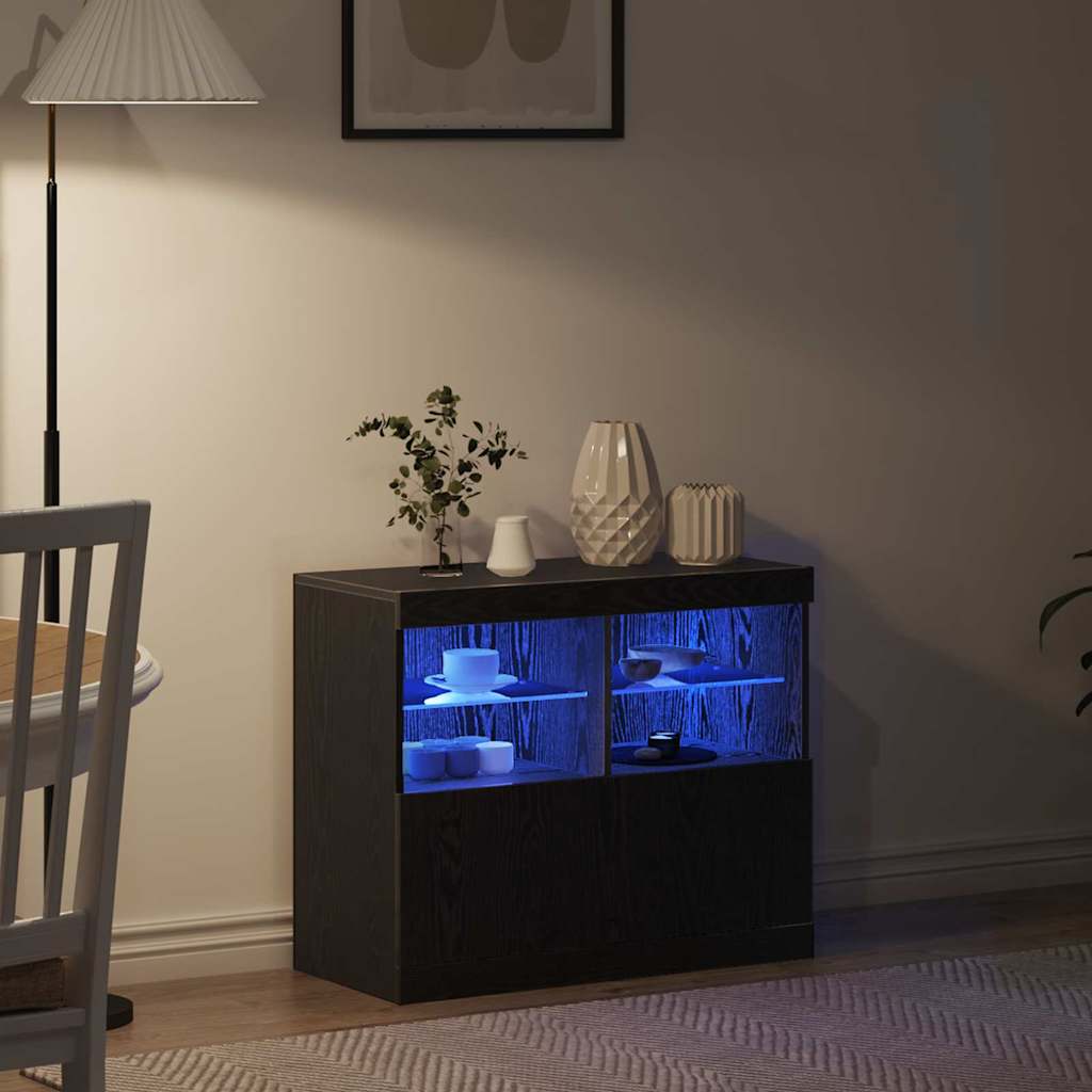 LED sideboard Svart 81 x 37 x 66,5 cm Konstruert tre