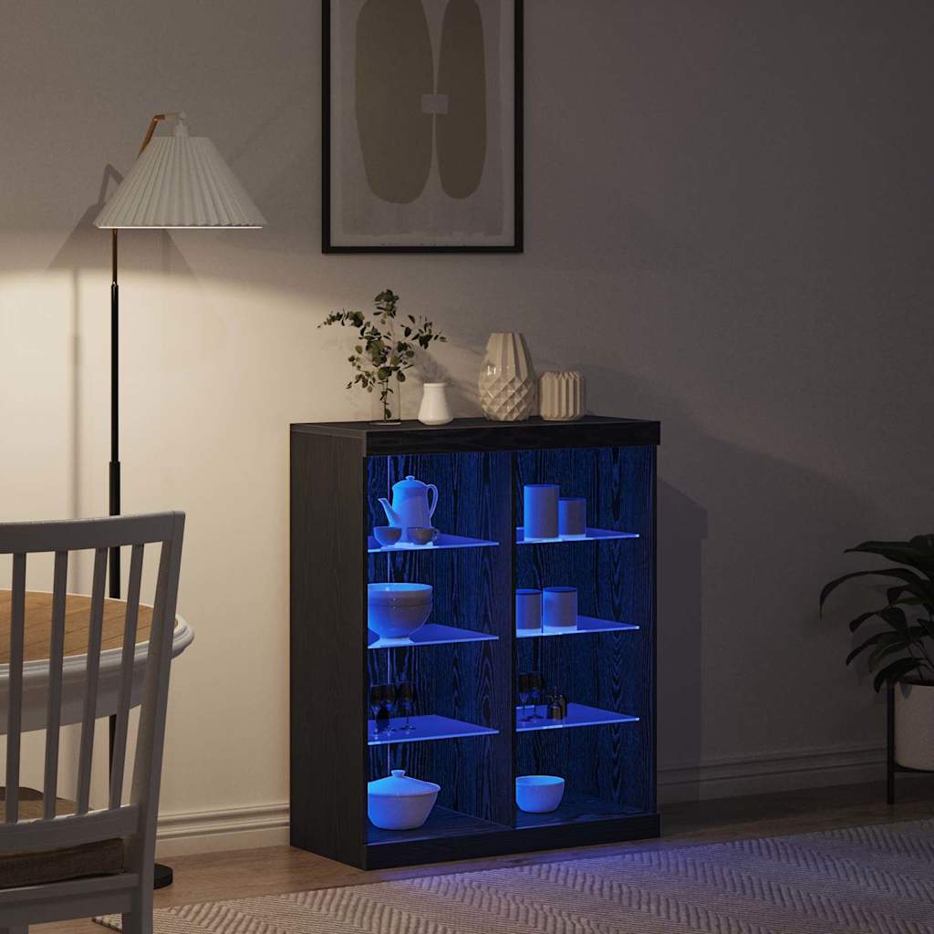 LED sideboard Svart eik 81 x 37 x 100 cm Konstruert tre