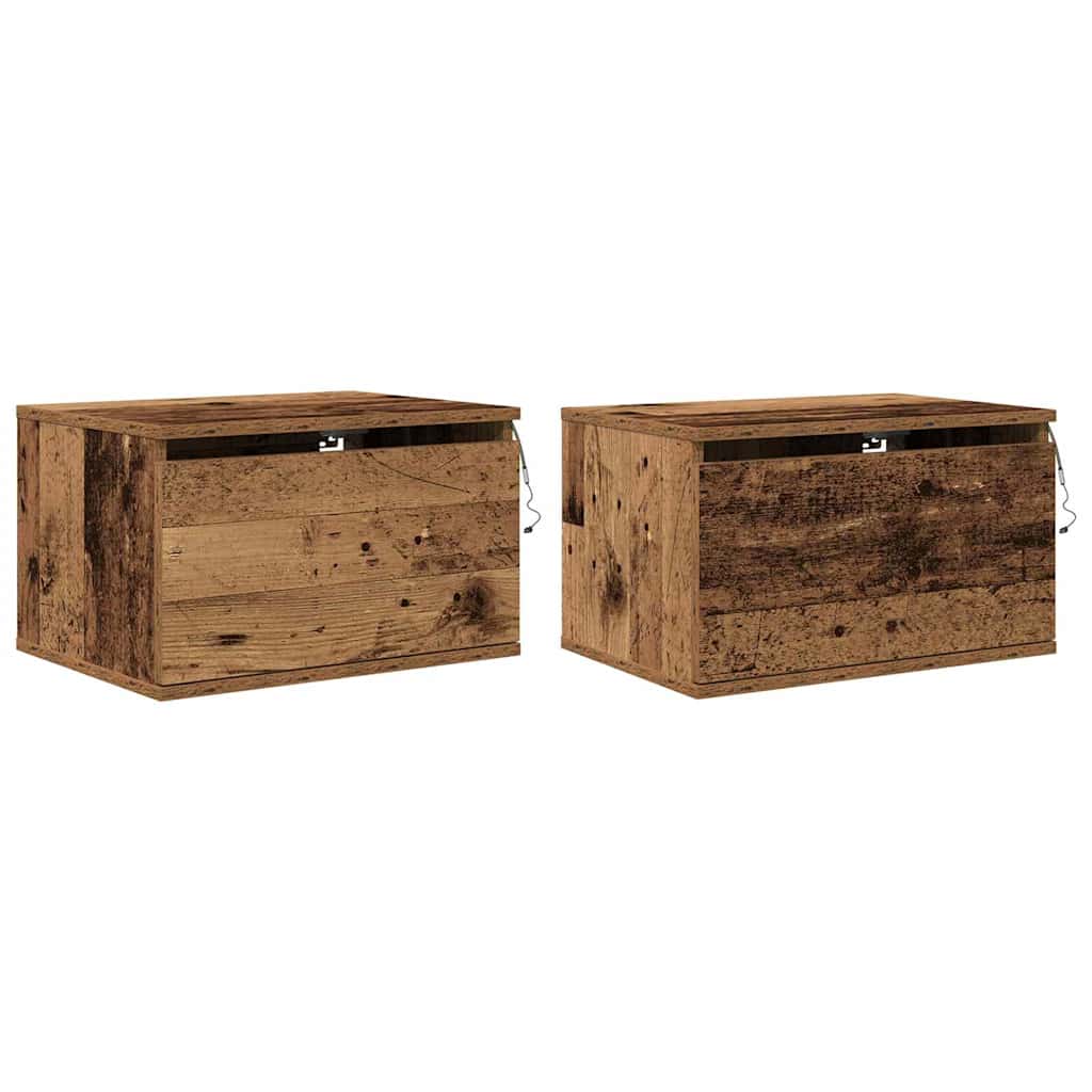Vegghengt nattbord med skuff 2 pcs Gammelt tre Konstruert tre