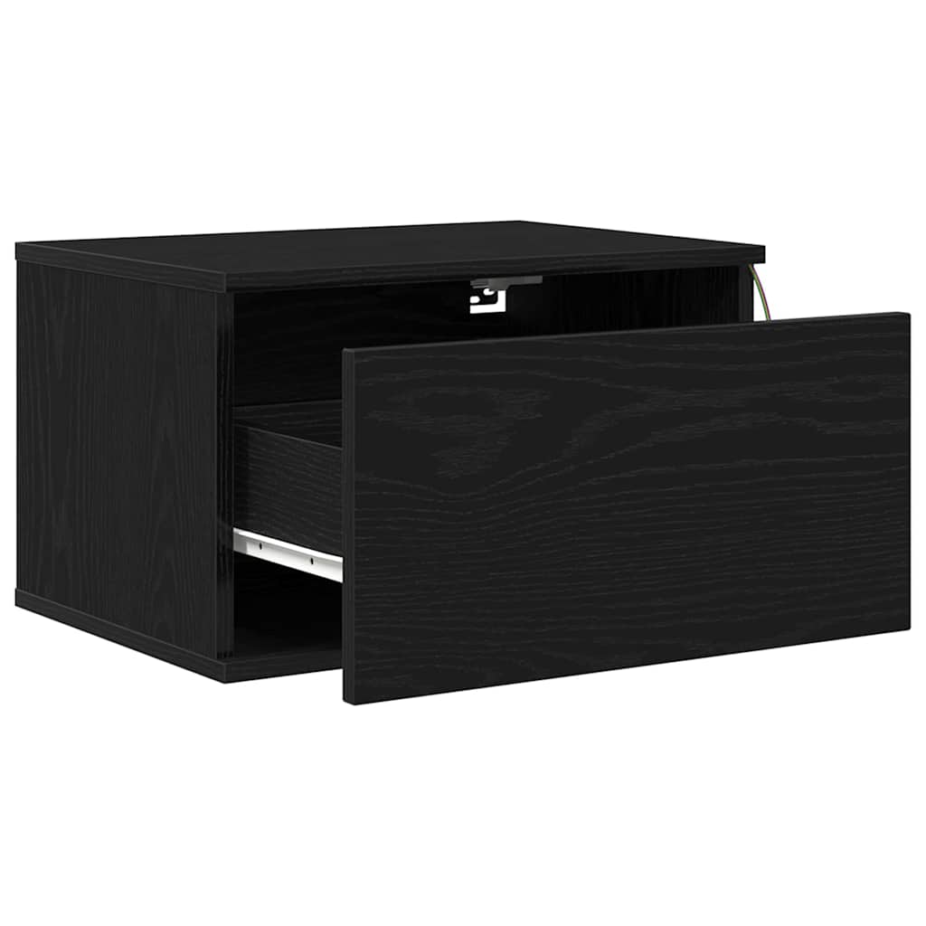 Vegghengt nattbord Svart Eik 50 x 36 x 30 cm Konstruert tre