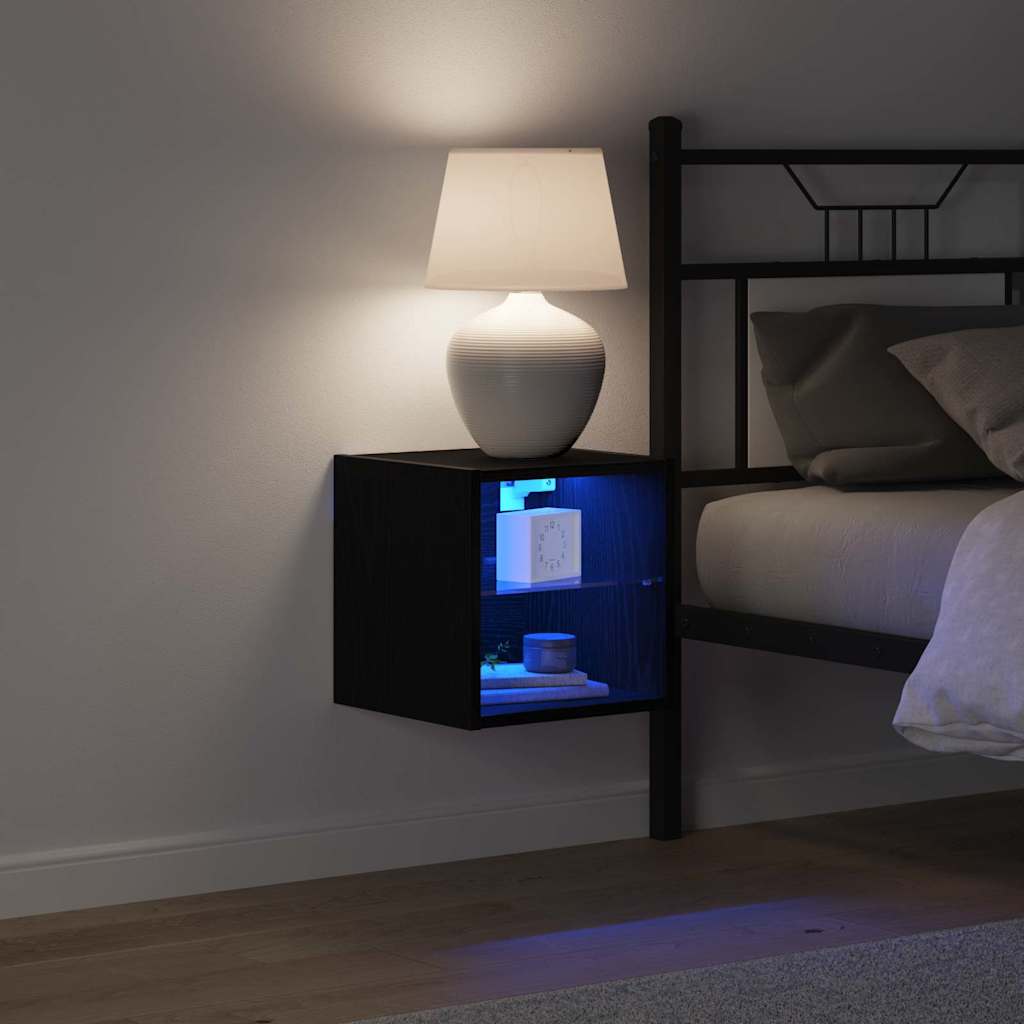 LED Vegg Kveldsbord Cabinet Veggmontert Svart 30 x 28,5 x 30 cm