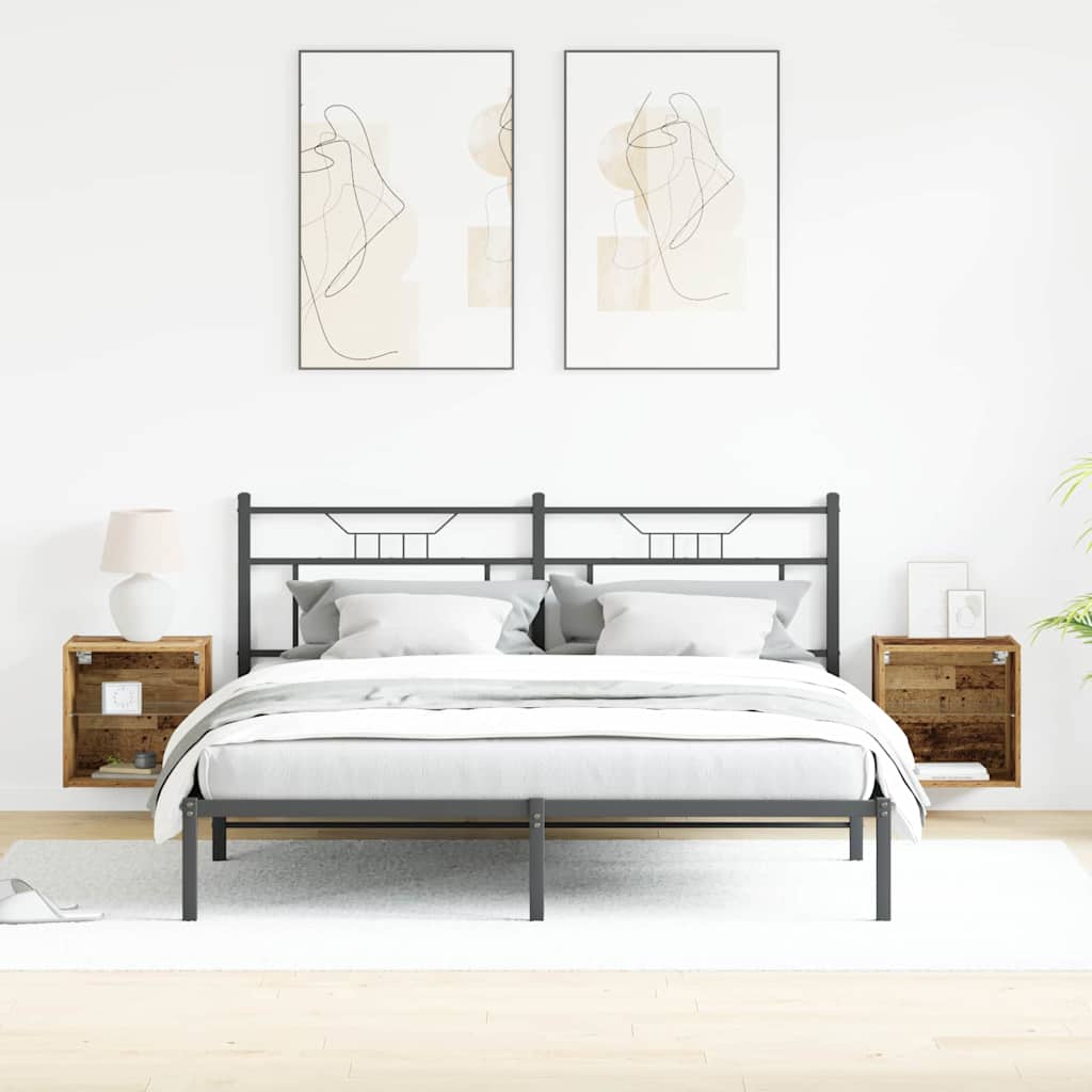 Flytende hylle med LED-lys 2 pcs Brun 40 x 28,5 x 40 cm