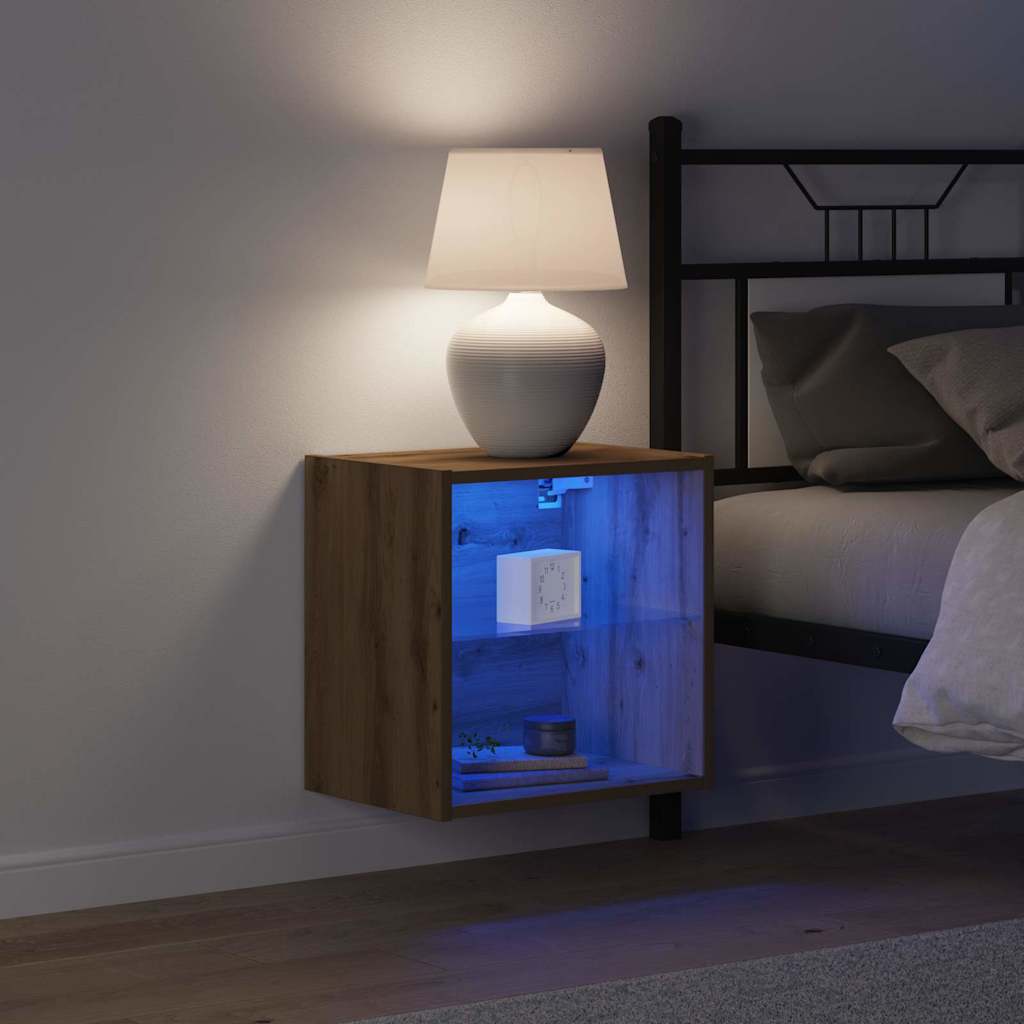 Flytende hylle med LED-lys med hylle Brun 40 x 28,5 x 40 cm