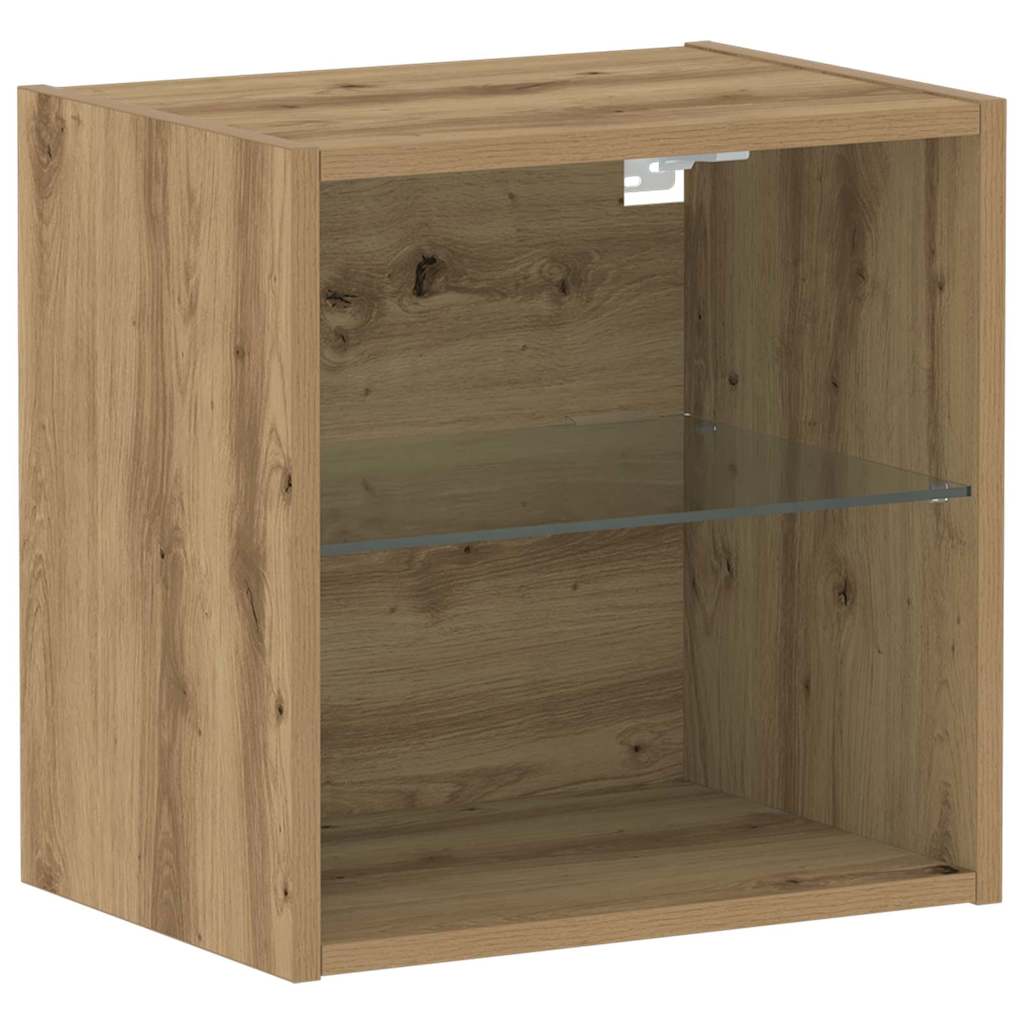 Flytende hylle med LED-lys med hylle Brun 40 x 28,5 x 40 cm