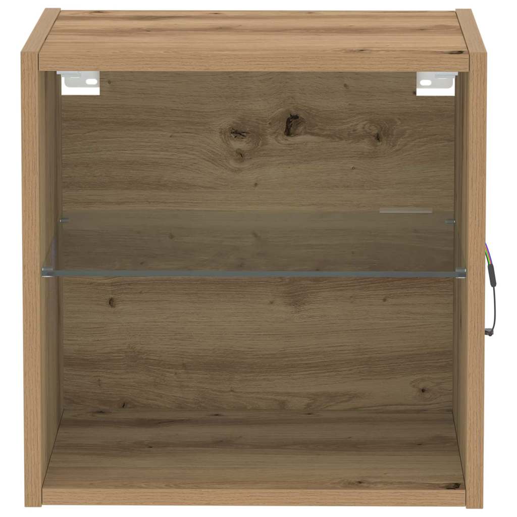 Flytende hylle med LED-lys med hylle Brun 40 x 28,5 x 40 cm
