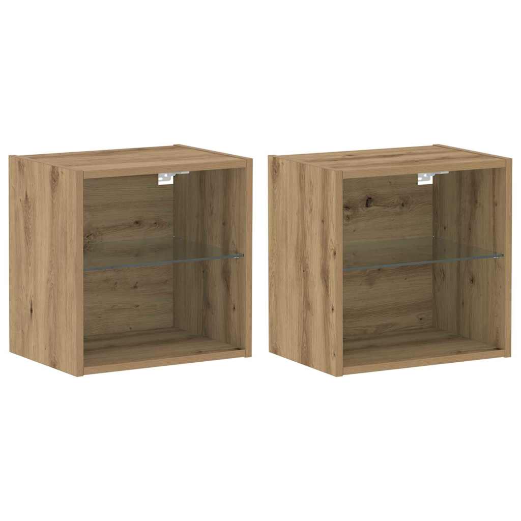 Flytende hylle med LED-lys 2 pcs Brun 40 x 28,5 x 40 cm