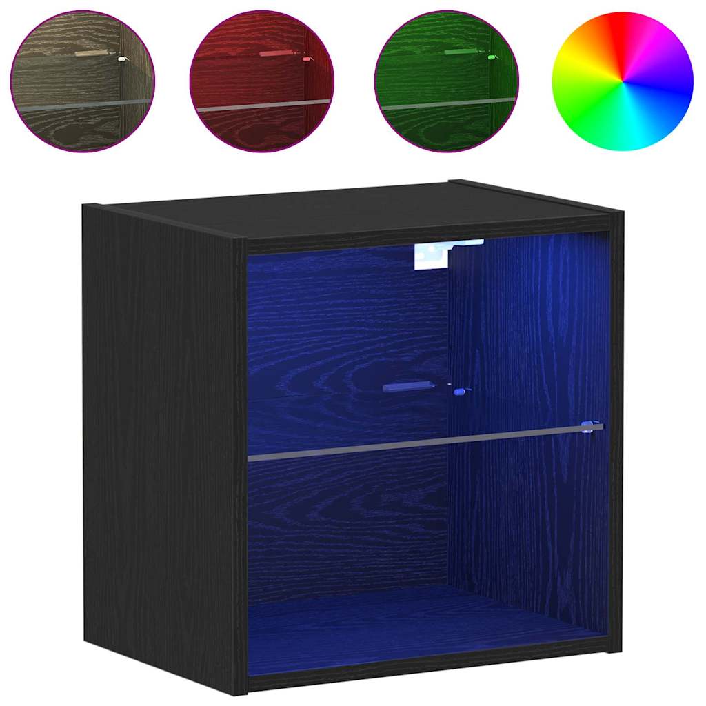 Flytende hylle med LED-lys med hylle Svart 40 x 28,5 x 40 cm