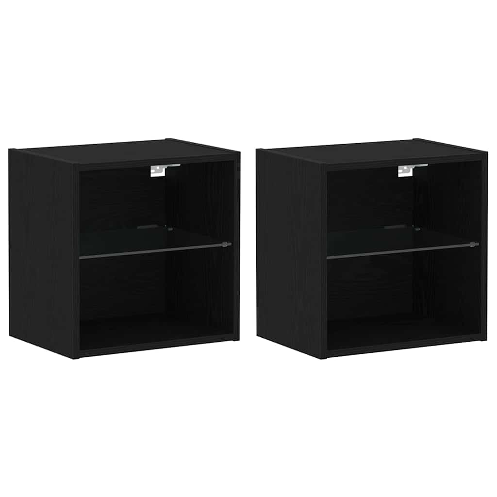 Flytende hylle med LED-lys 2 pcs Svart 40 x 28,5 x 40 cm