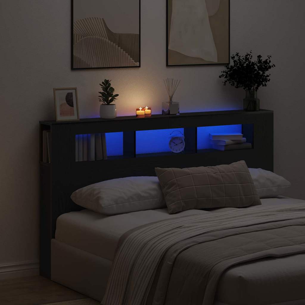 LED Hodegavl Svart Eik 180 x 18,5 x 103,5 cm Konstruert tre