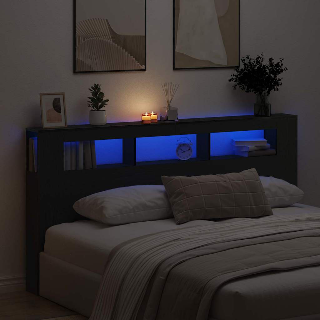 LED Hodegavl Svart Eik 200 x 18,5 x 103,5 cm Konstruert tre