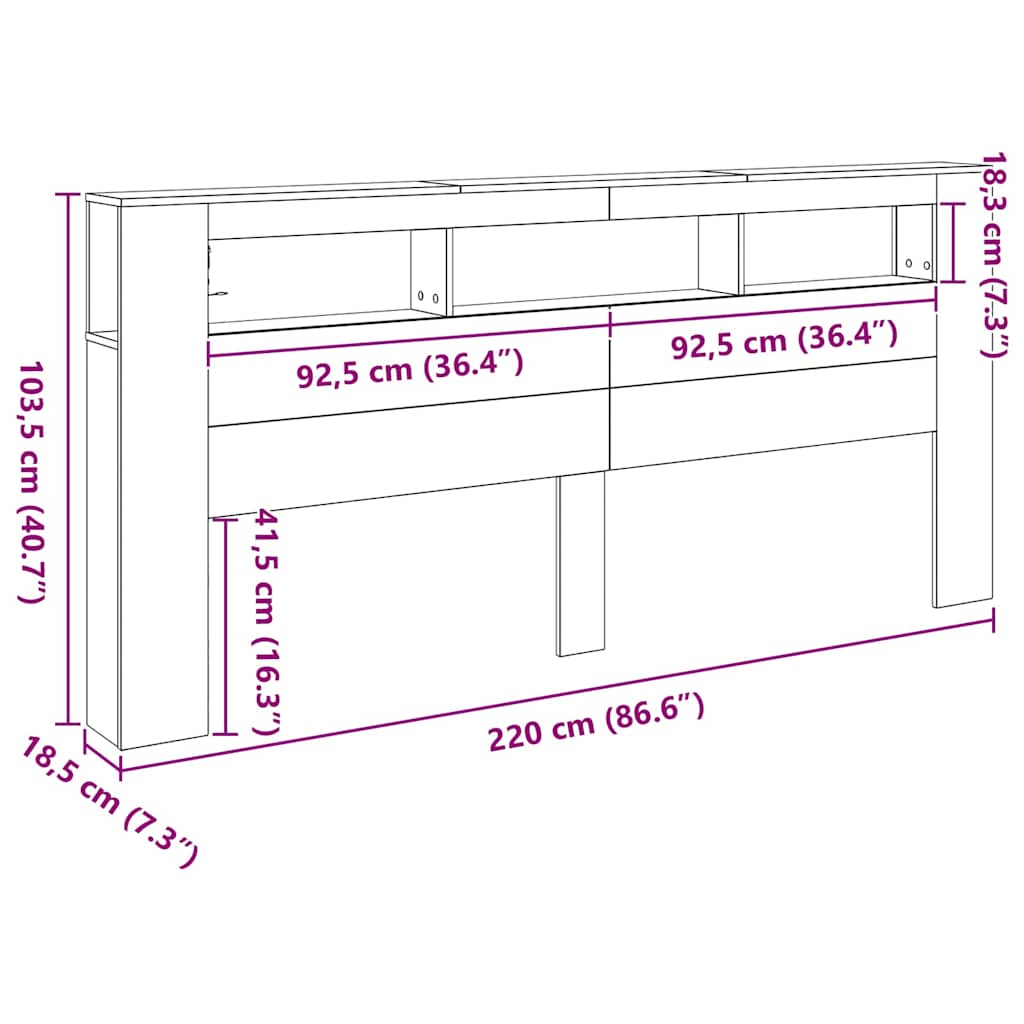 LED Hodegavl Svart Eik 220 x 18,5 x 103,5 cm Konstruert tre