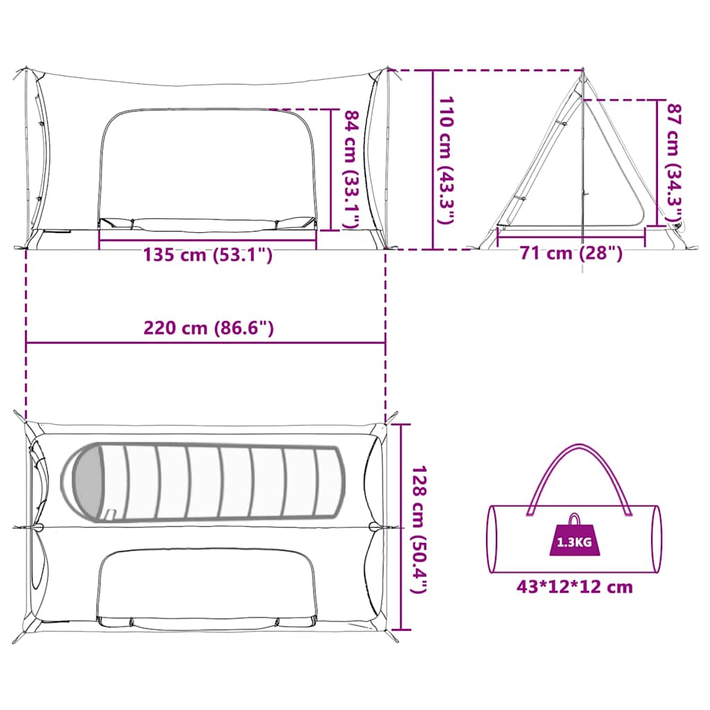 Innertelt Svart 220 x 128 x 110 cm Netting
