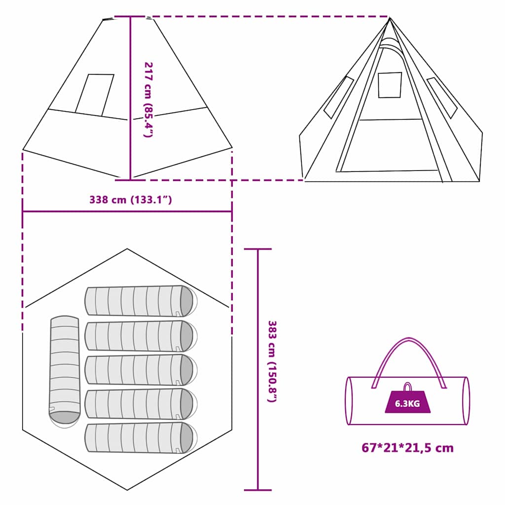 Tipi telt med tak Grå og Oransje 383 x 338 x 217 cm taft