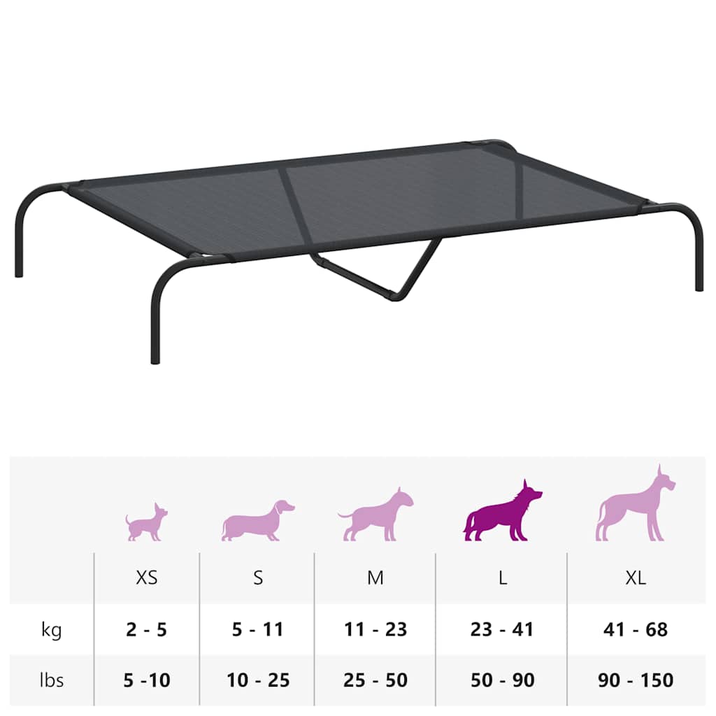 Forhøyet hundeseng svart 130x80x20 cm tekstil og stål