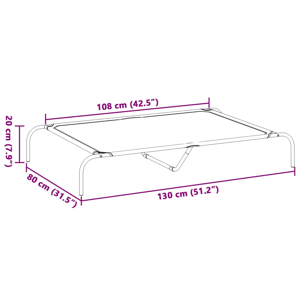 Forhøyet hundeseng grå 130x80x20 cm tekstil og stål