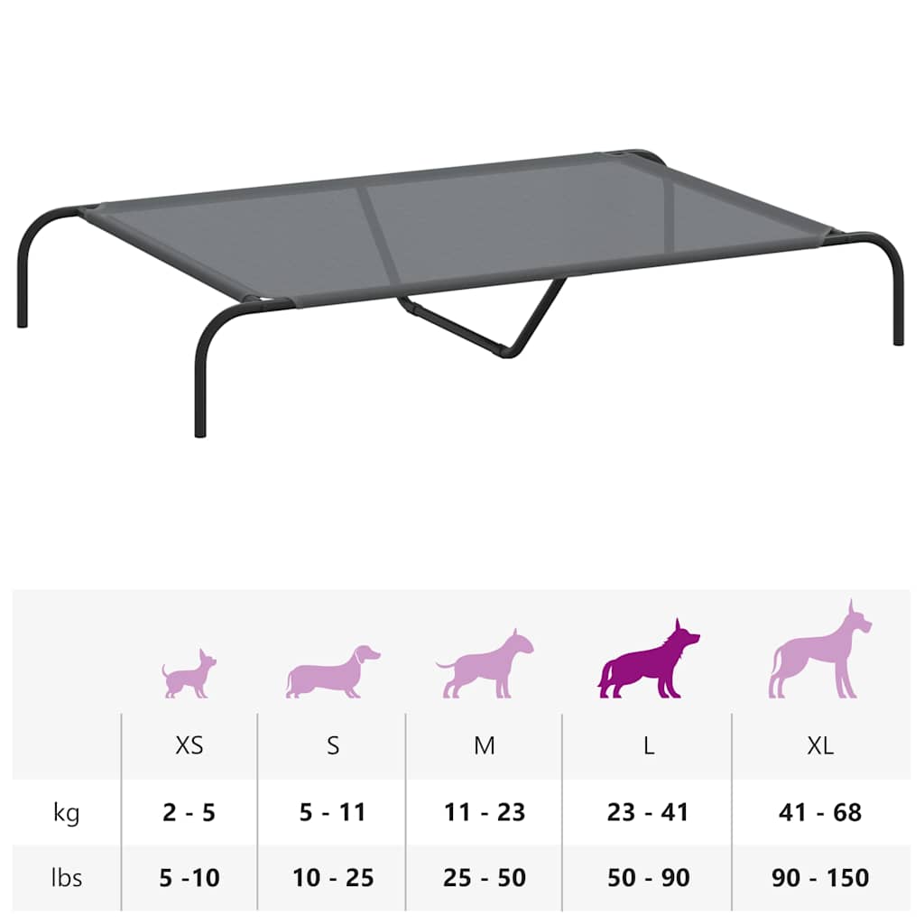 Forhøyet hundeseng grå 130x80x20 cm tekstil og stål