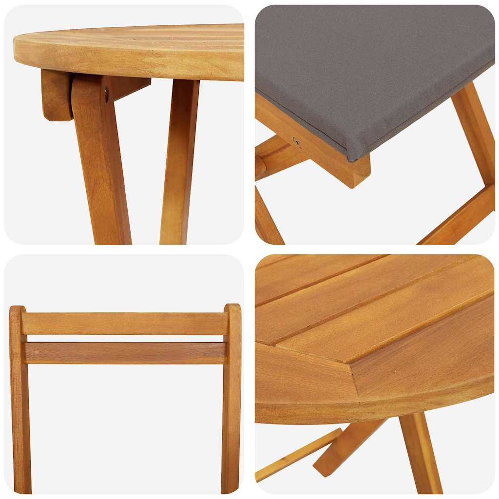 Hage Bistro Sett med pute 3 pcs Brun heltre akasie