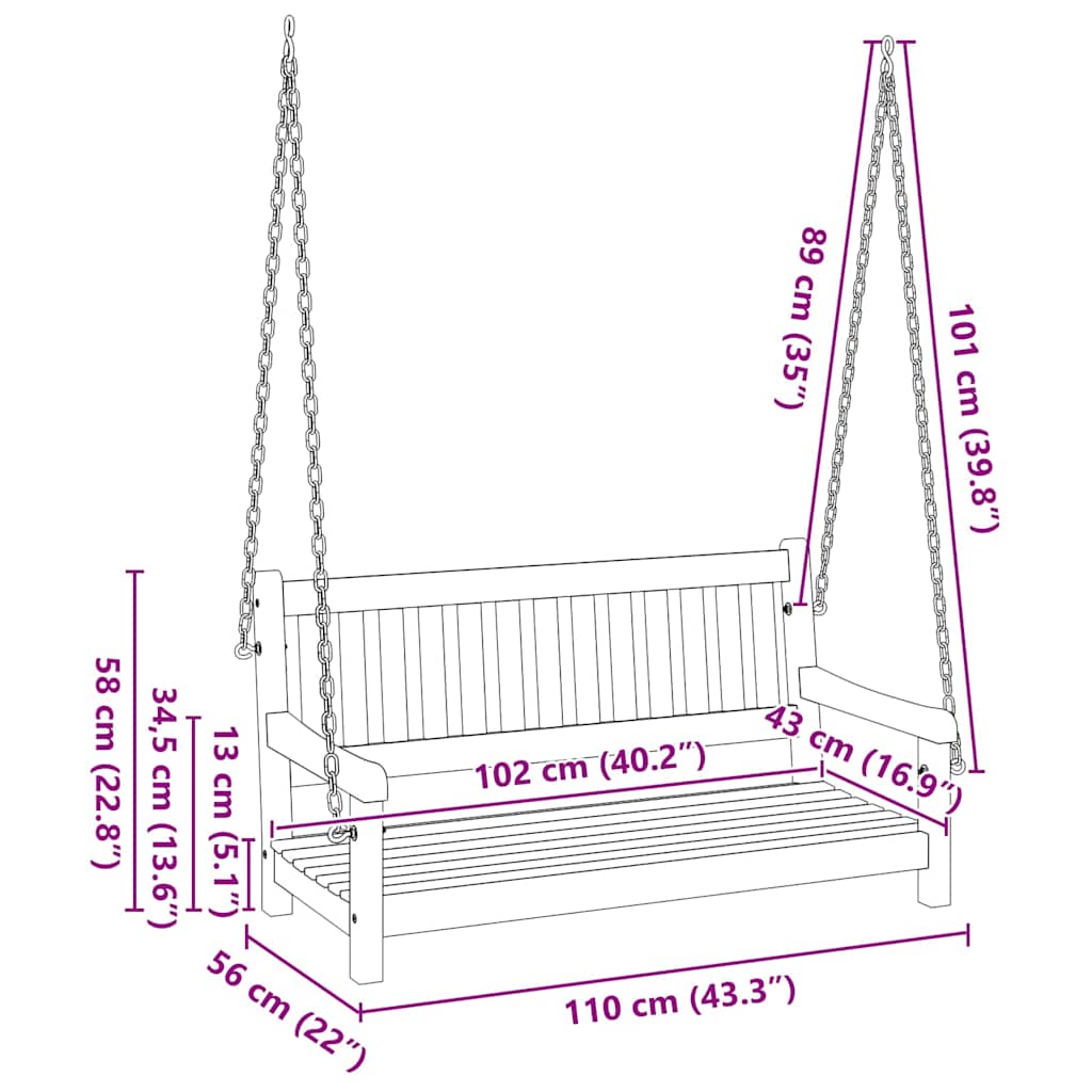 Hengekøye Benk Brun 119 x 35 x 47cm Massivt akasietre