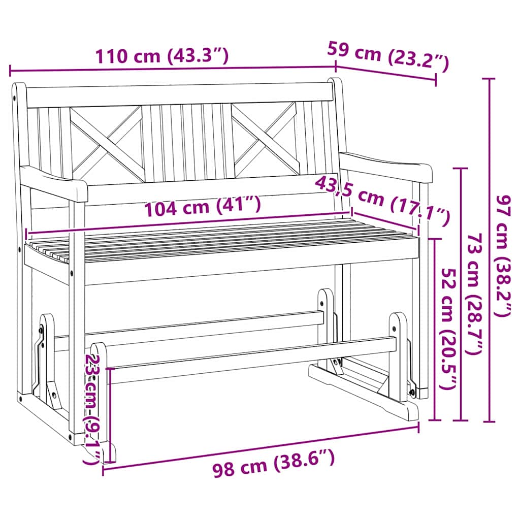 Hage Gleiter Benk Naturlig 110 x 59 x 97 cm Solid akasietre