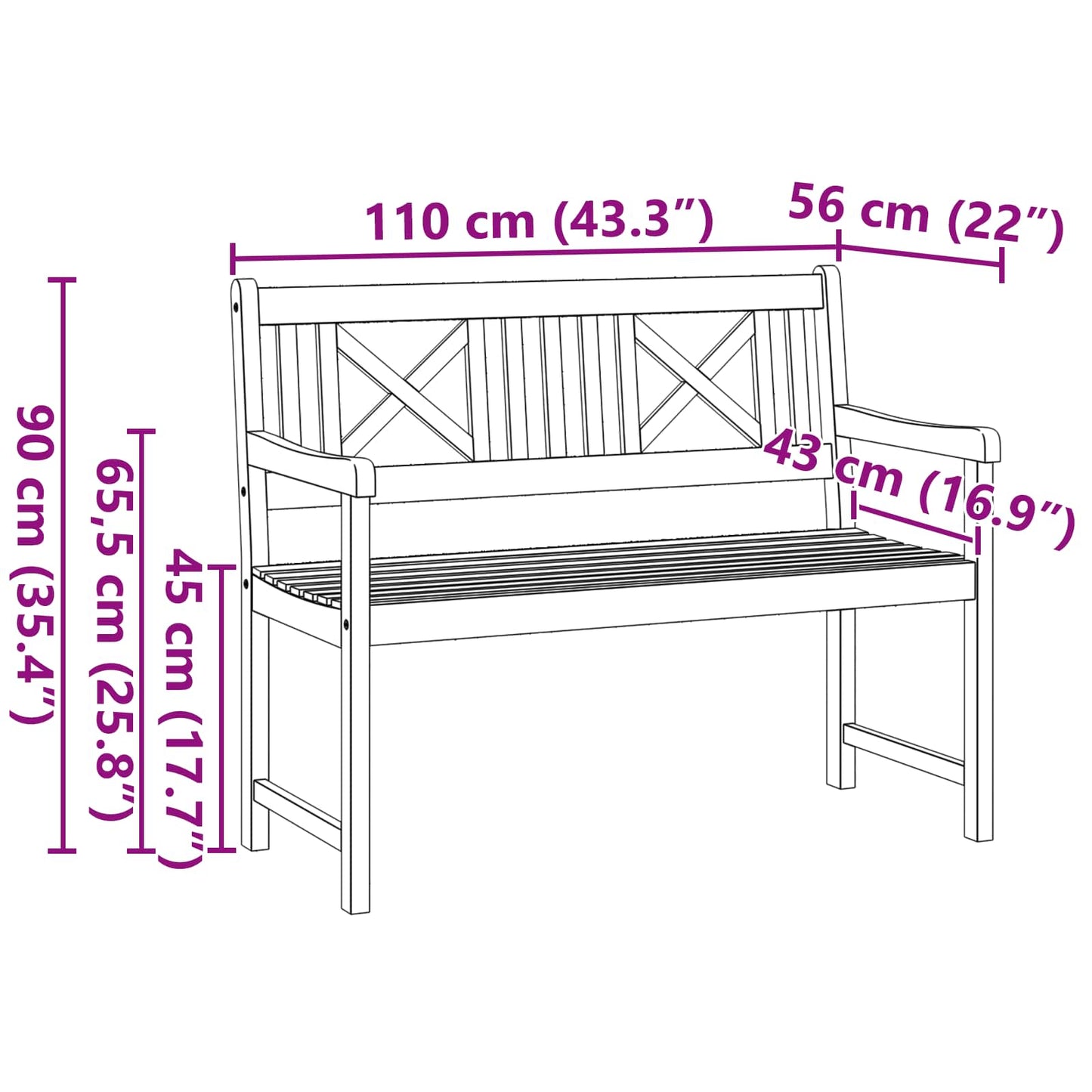 Utendørs benk Naturlig 110 x 56 x 90 cm Solid akasietre