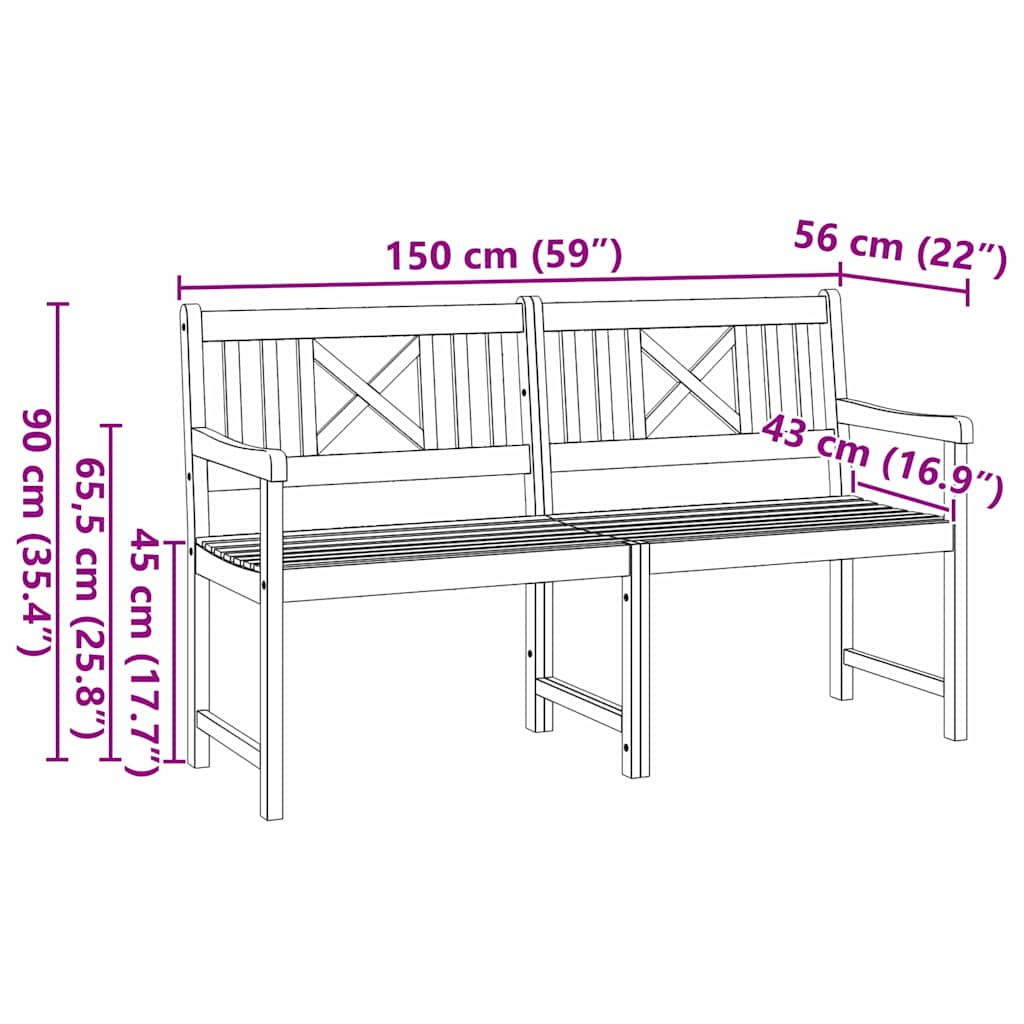 Hagebenk Brun 150 x 56 x 90cm Massivt akasietre