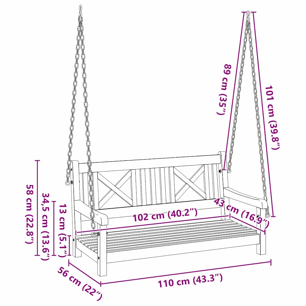 Hengekøye Benk Brun 119 x 35 x 47cm Massivt akasietre