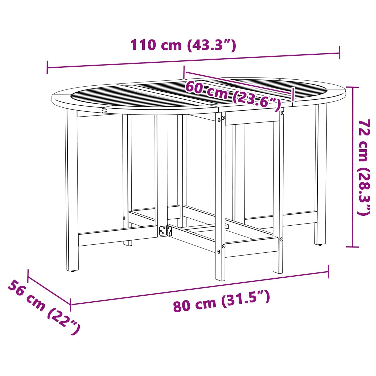 Hagebord Brun 110 x 60 x 72 cm Solid akasietre