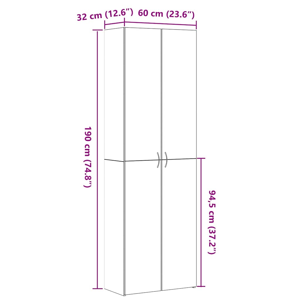 Kontorskap med hylle Svart Eik 60 x 32 x 190 cm Konstruert tre vidaXL