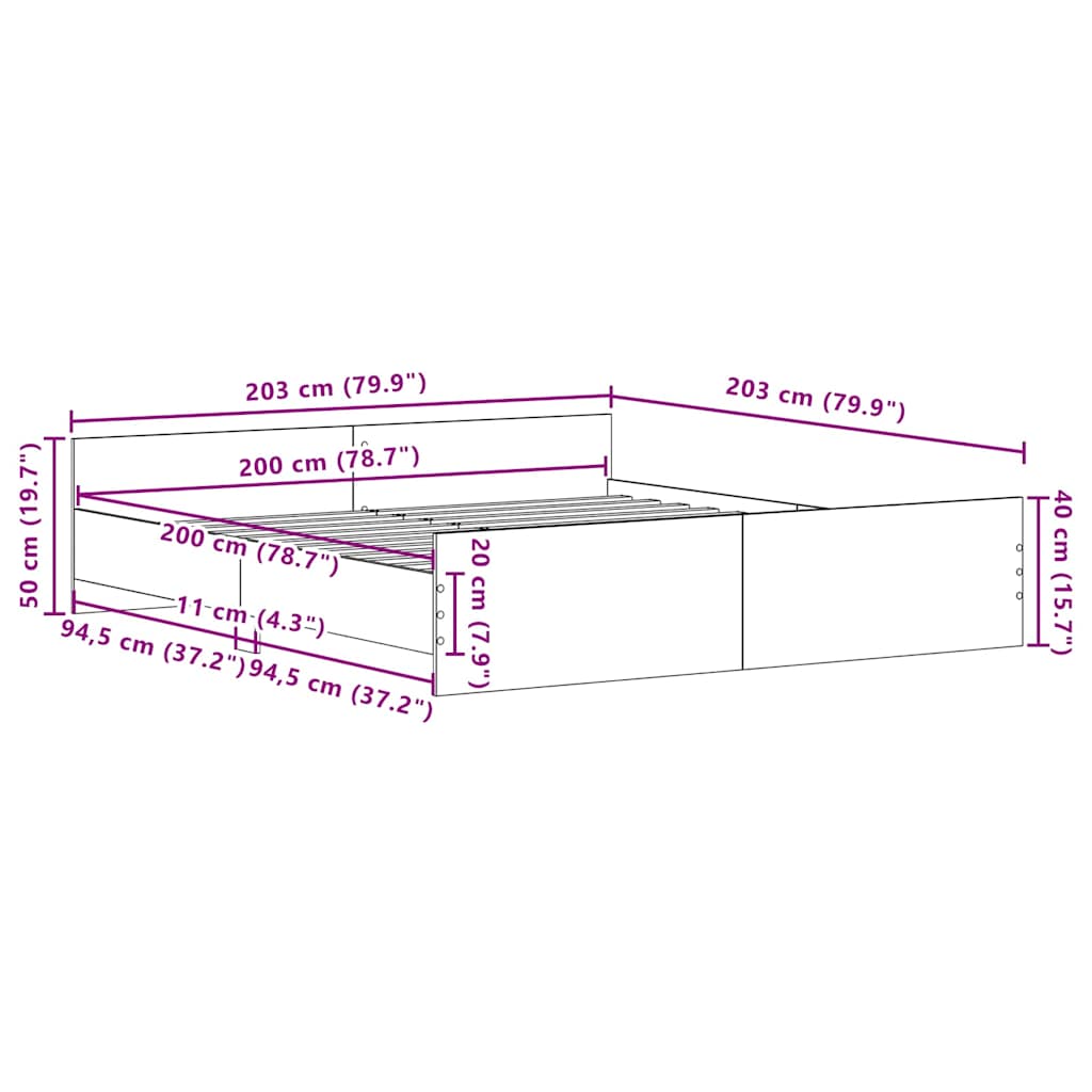 Sengestamme Gamle tre 203 x 203 x 50 cm Konstruert tre
