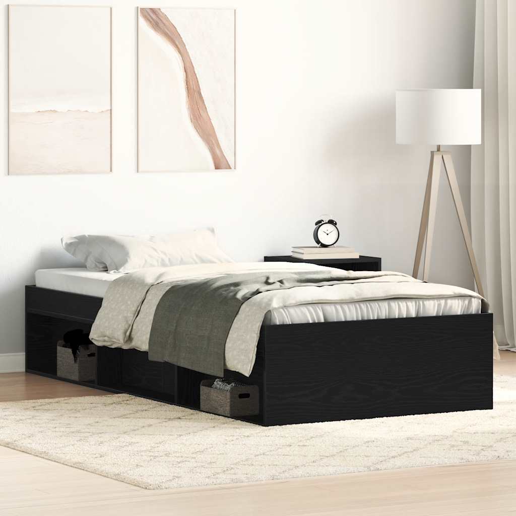 Sengeramme uten madrass svart eik 75x190 cm konstruert tre