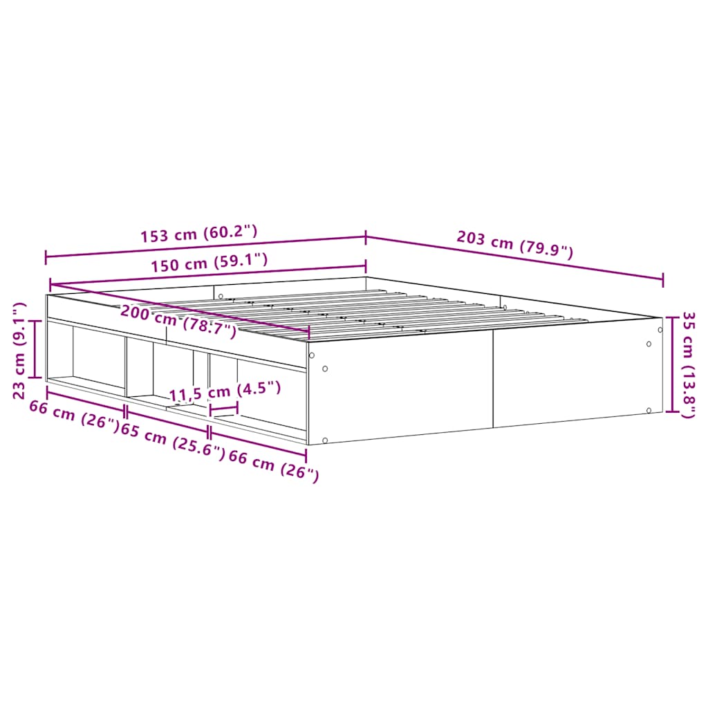 Sengeramme uten madrass artisan eik 150x200 cm konstruert tre