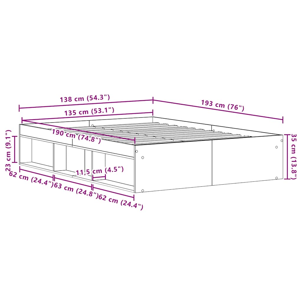 Sengeramme uten madrass artisan eik 135x190 cm konstruert tre