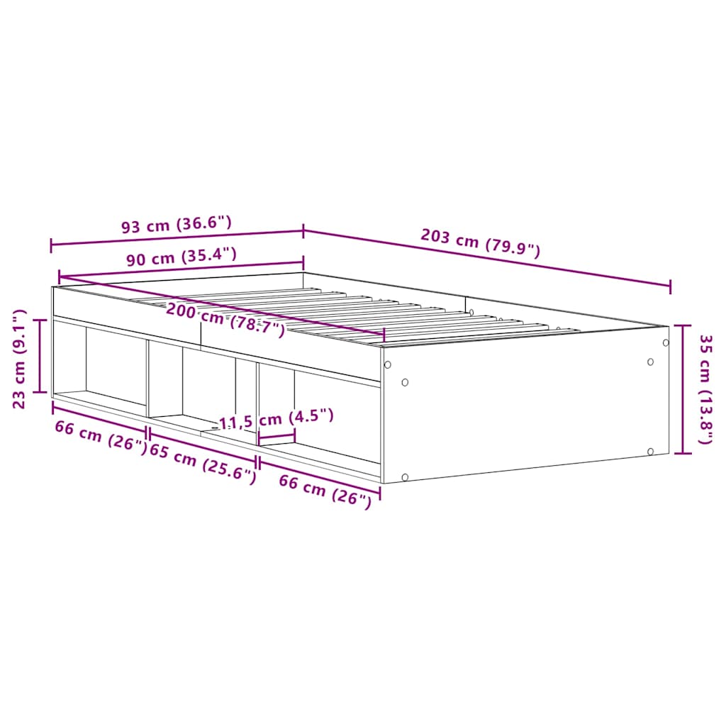 Sengeramme uten madrass svart eik 90x200 cm konstruert tre
