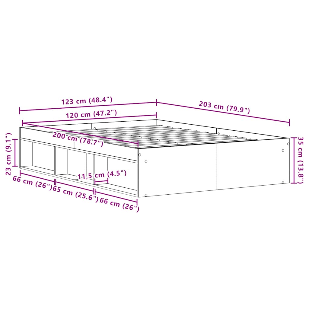 Sengeramme uten madrass svart eik 120x200 cm konstruert tre